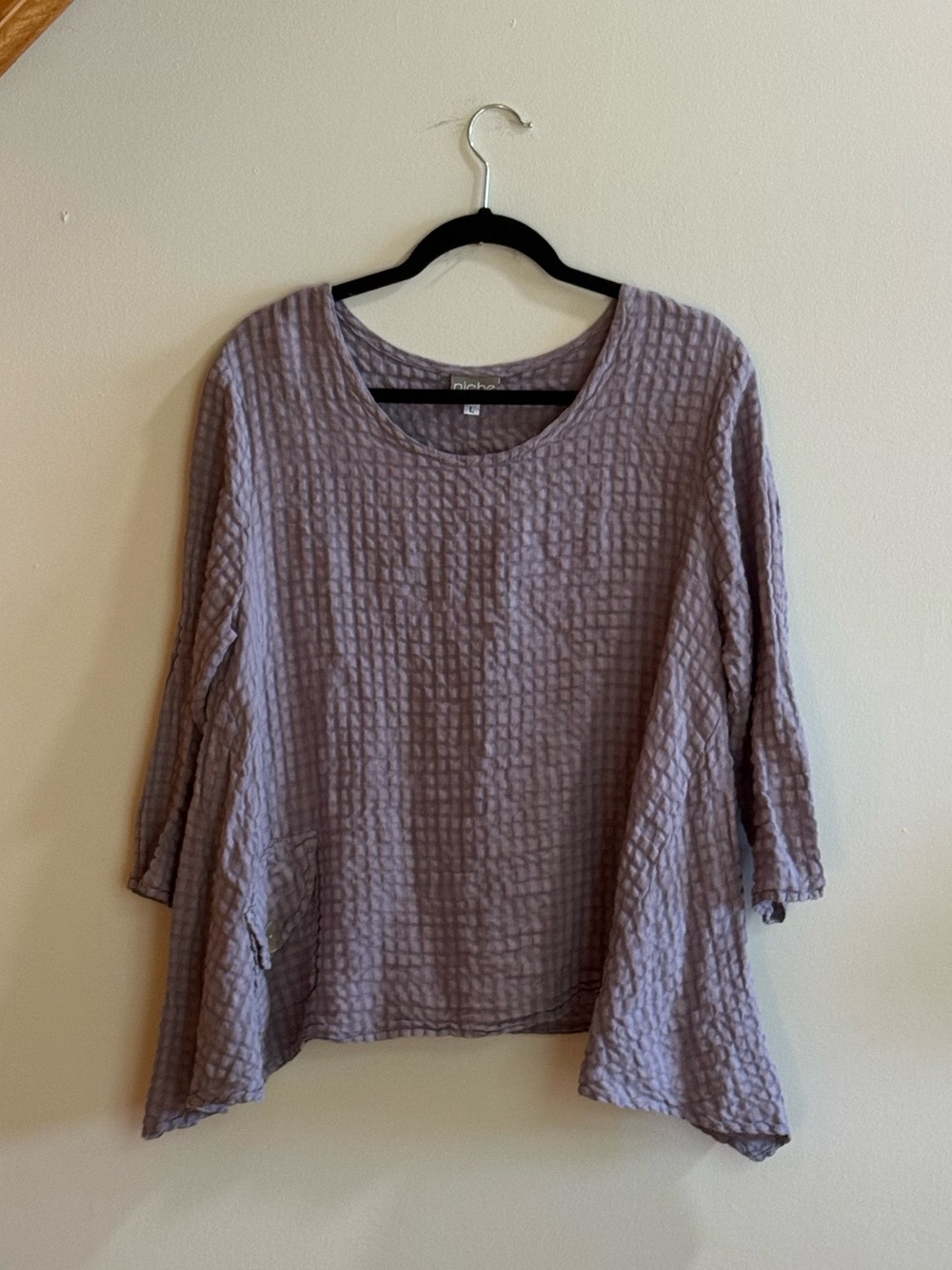 Niche by Habitat Linen Rayon Crinkle Tunic Top Lavender Large Lagenlook